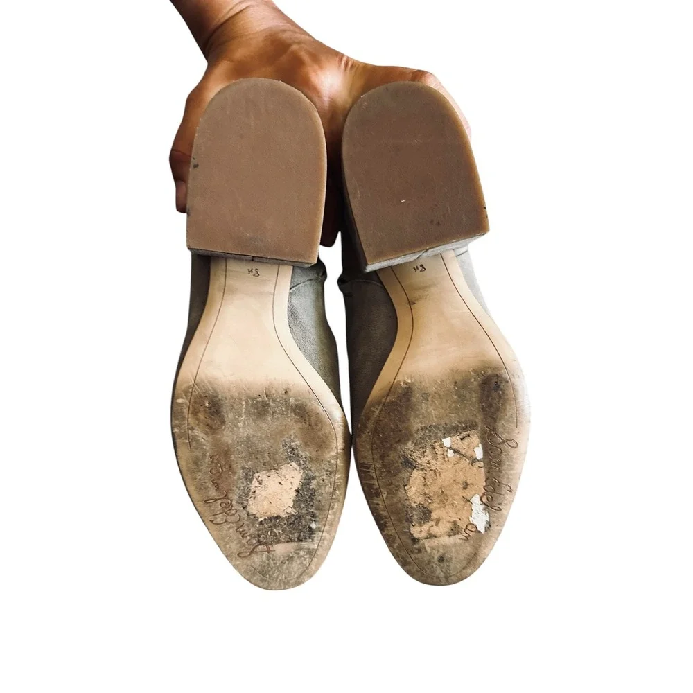 Sam Edelman Suede Block Heel Ankle Booties Light Taupe Gray Size 8.5